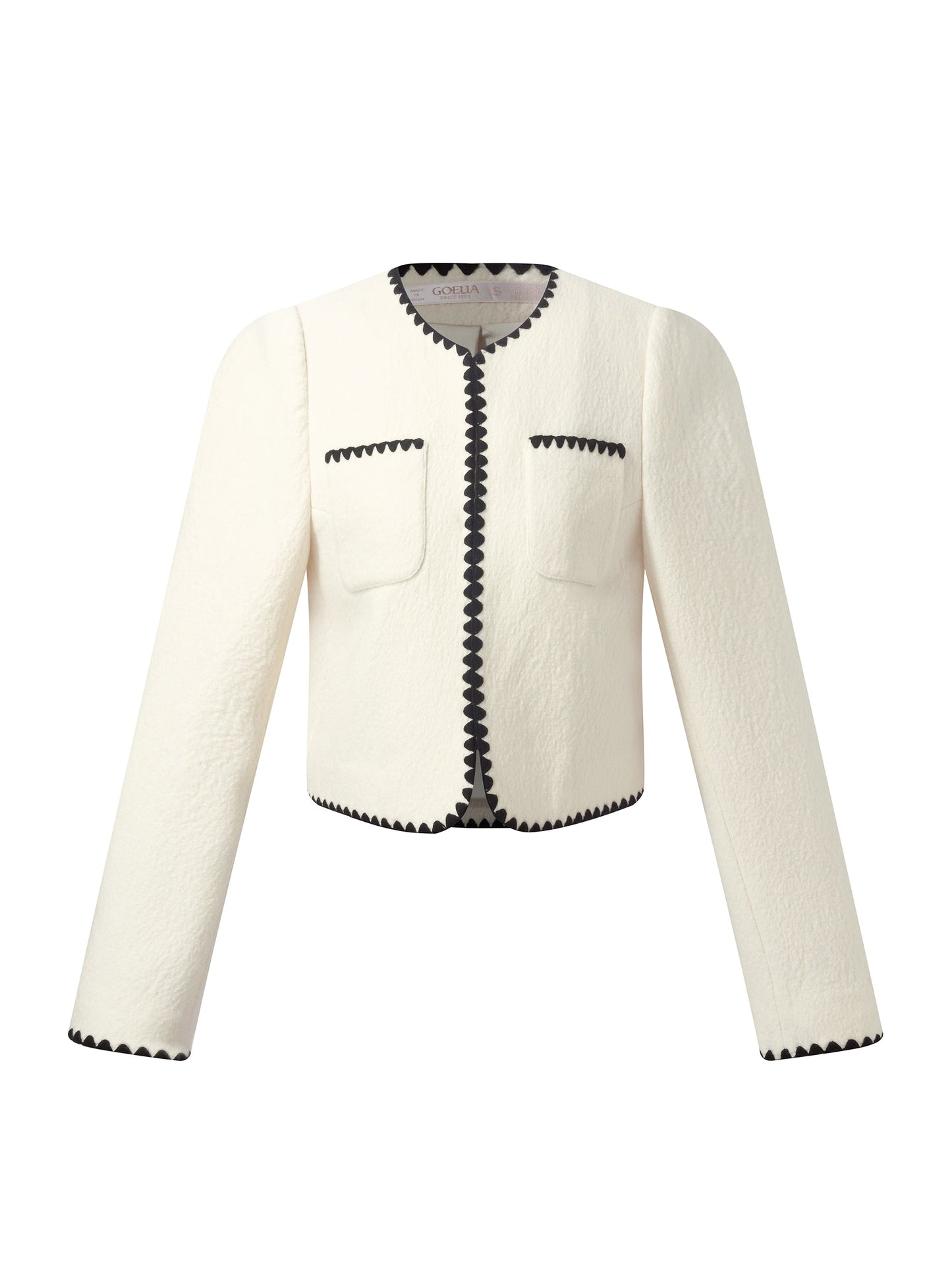 100% Wool Contrast Trim Women Crop Jacket
