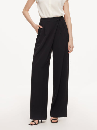 Four-Way Stretch Straight Leg Women Asymmetric Wrap Pants