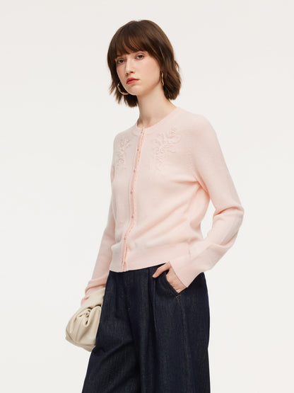 100% Wool Embroidered Women Cardigan