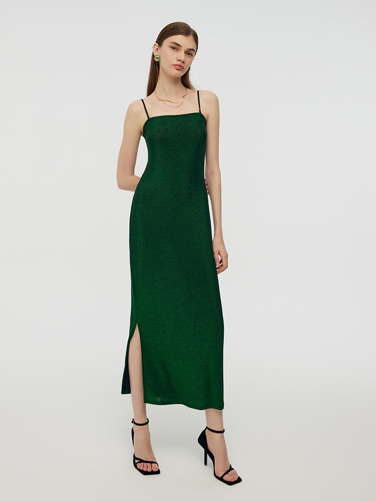 Glitter Women Party Slip Maxi Dress With Detachable Spaghetti Strap