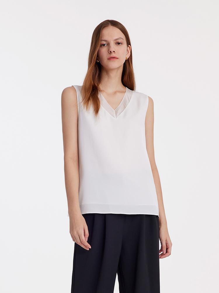 White Acetate V-Neck Tank Top