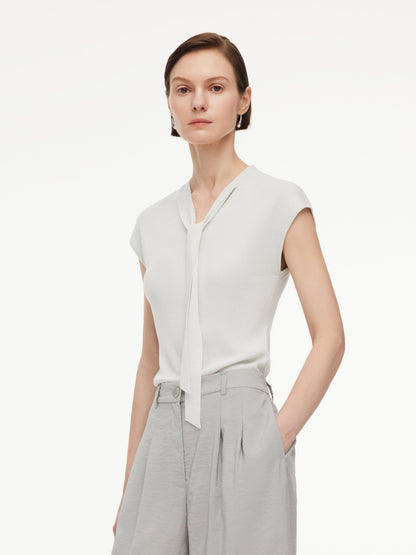 Lyocell Wool Blend Tie Front Women Knit Top