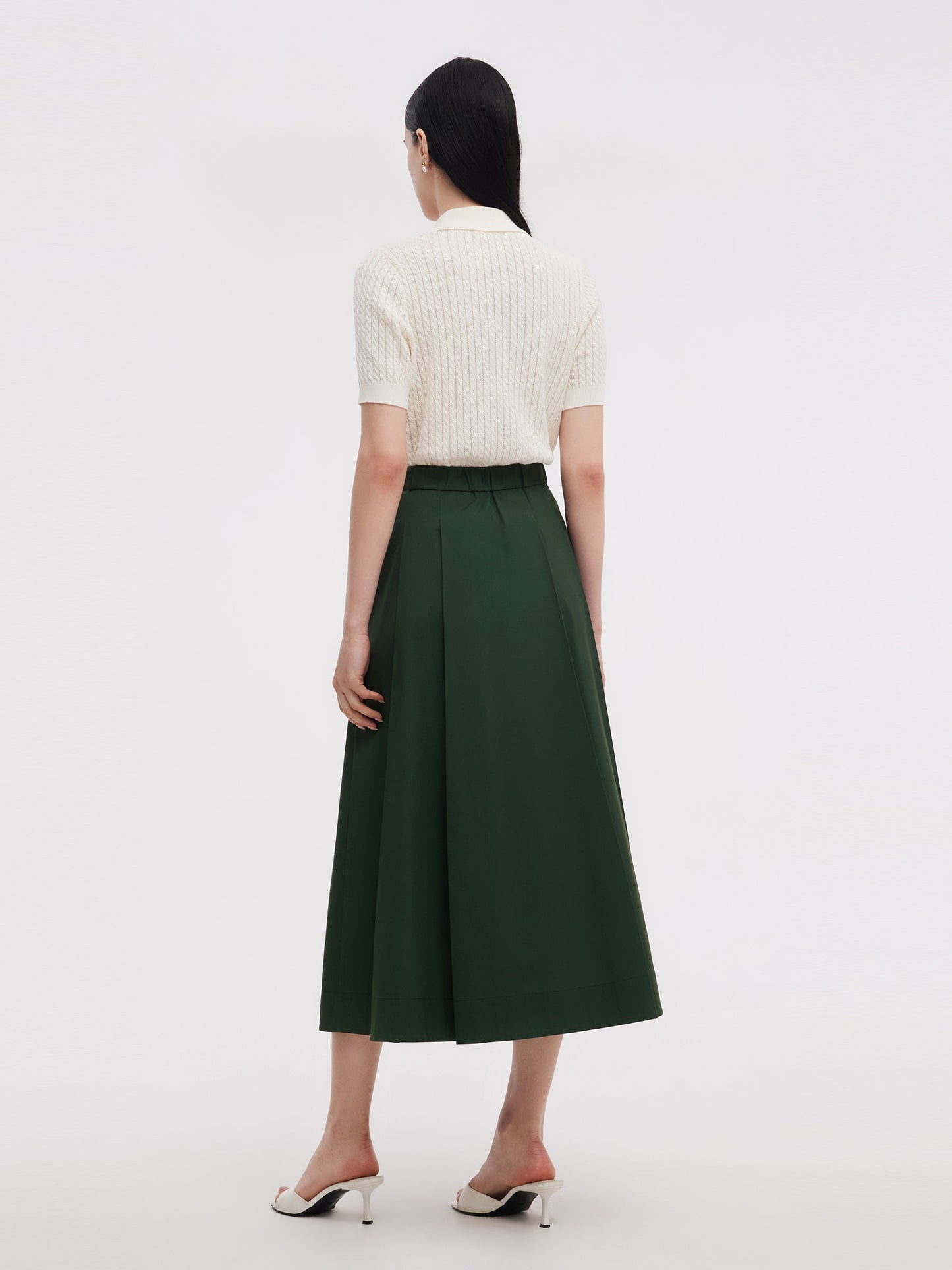 Tencel Blend Openwork Women Knit Polo Top