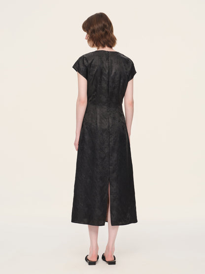 19MM Gambiered Canton Gauze Women Belted Maxi Dress With Scrunchie