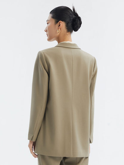 Green Worsted Wool One Button Women Blazer
