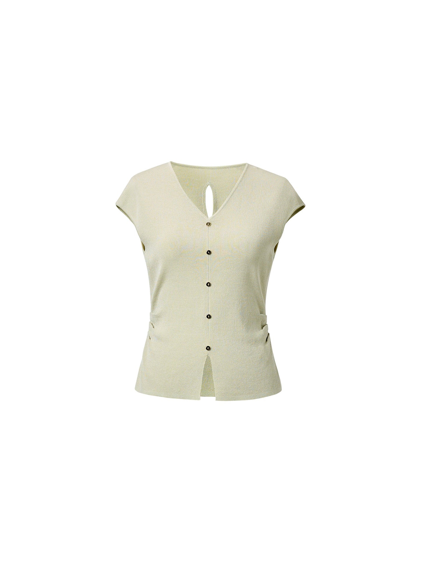 Tencel Blend Side Twist Women Cap Sleeve Knit Top