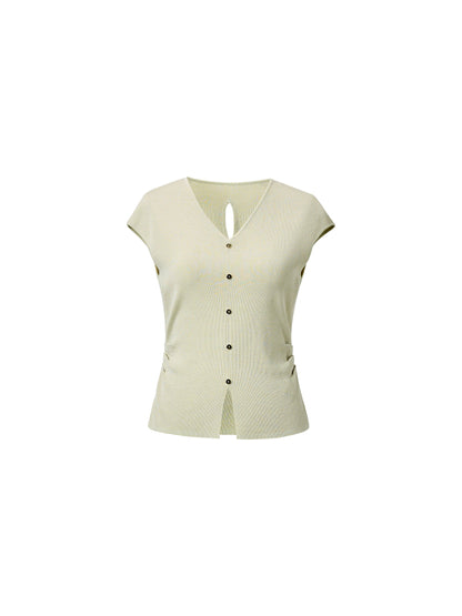 Tencel Blend Side Twist Women Cap Sleeve Knit Top