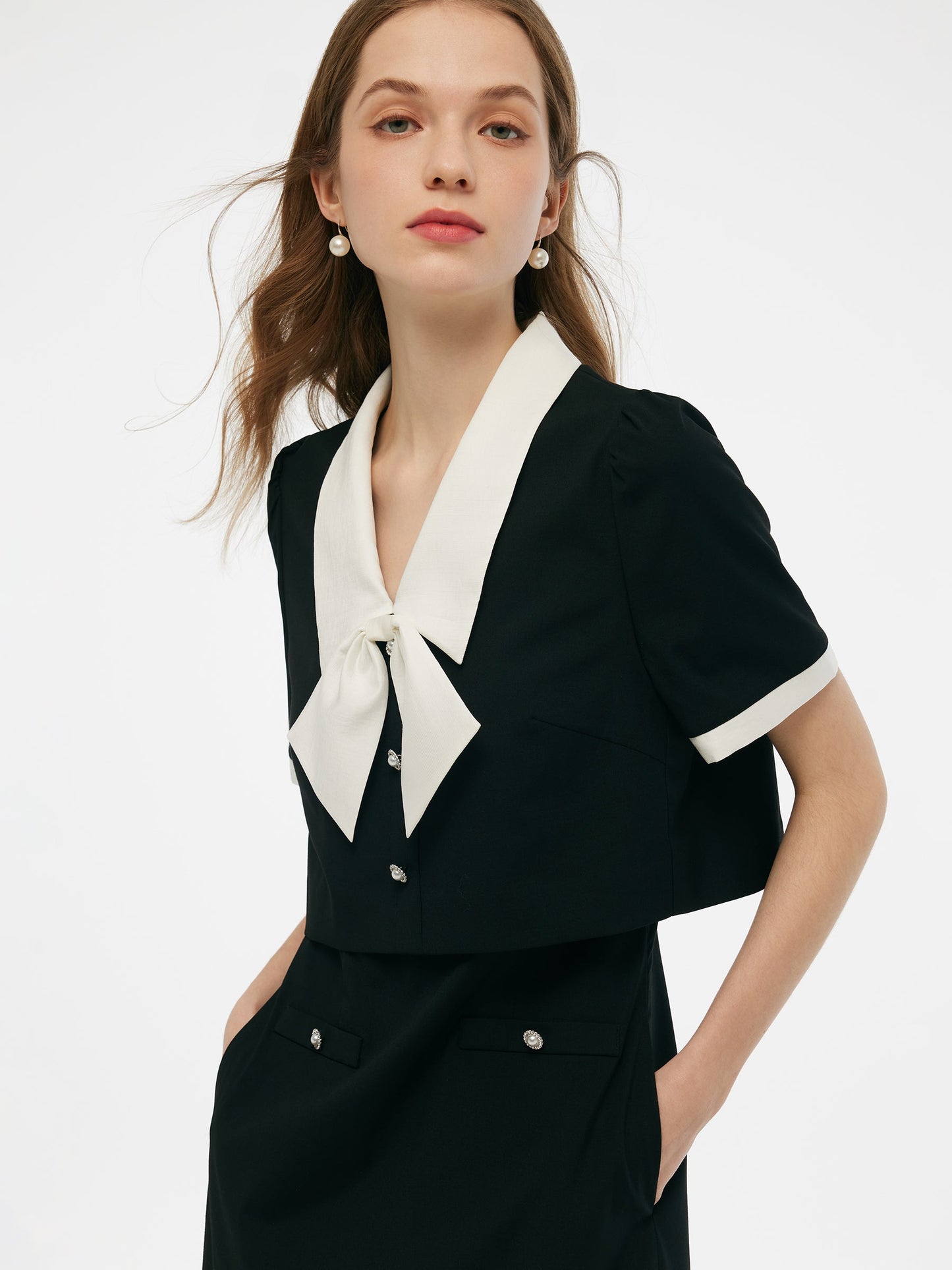 Faux Two-Piece Women Midi Dress With Detachable Bowknot