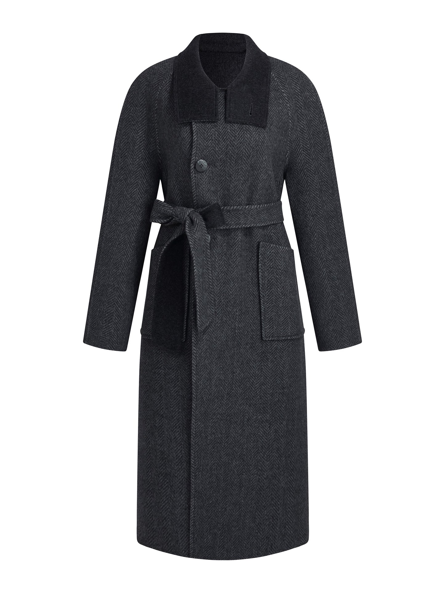 Cashmere Wool Blend Double-Faced Women Self-Tie Belt Overcoat