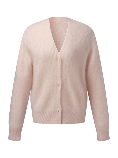 100% Brushed Cashmere V-Neck Women Cardigan