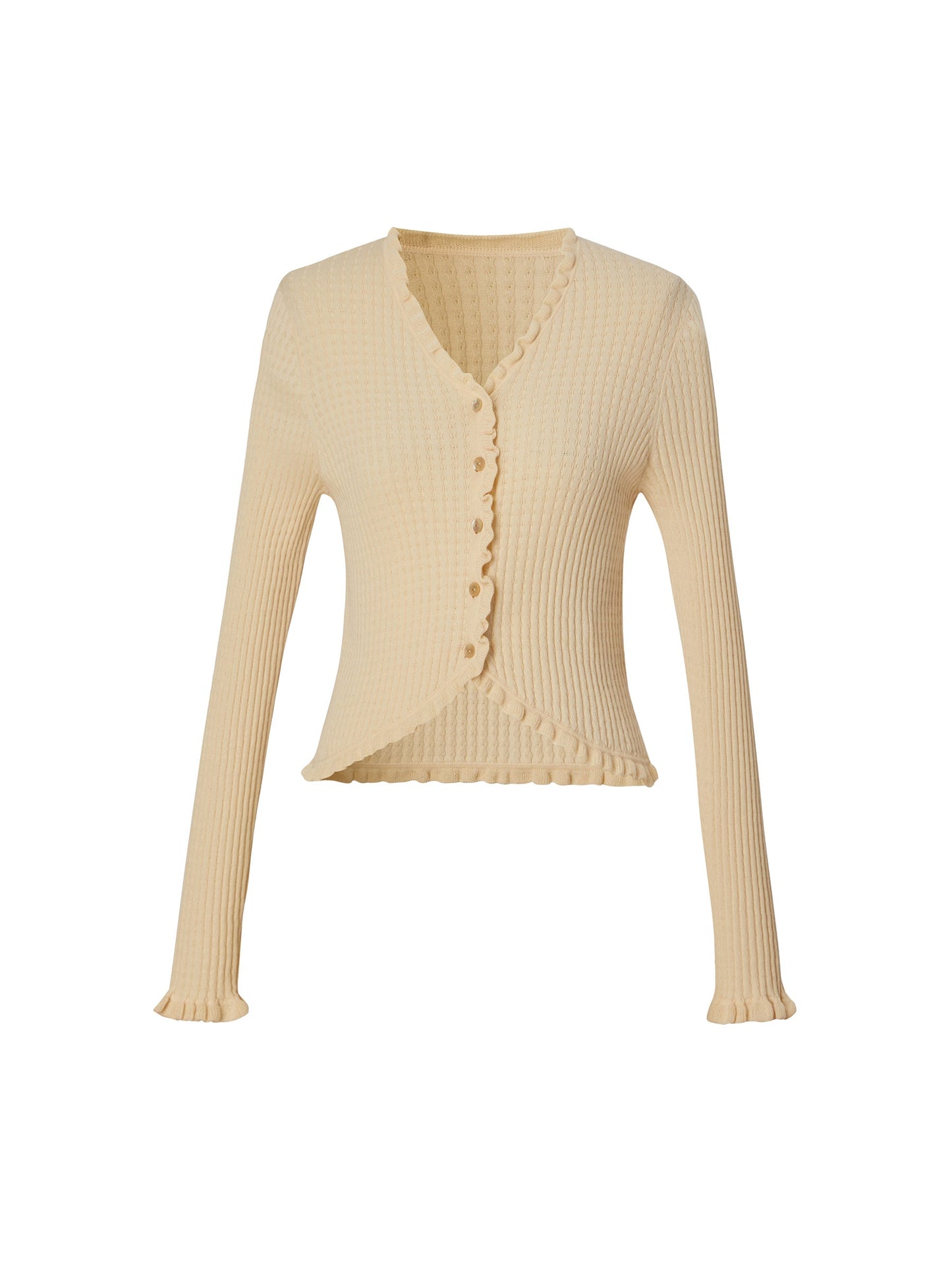 Cotton Mulberry Silk Blend Ruffle Trim Women Cardigan