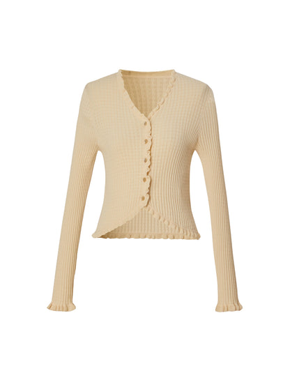 Cotton Mulberry Silk Blend Ruffle Trim Women Cardigan