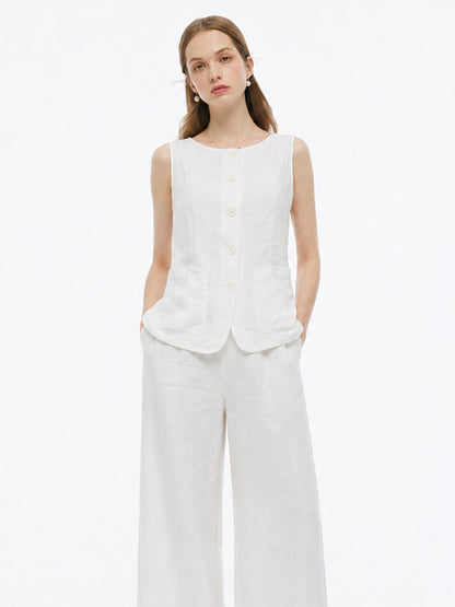 100% Linen Vest And Pants Two-Piece Set
