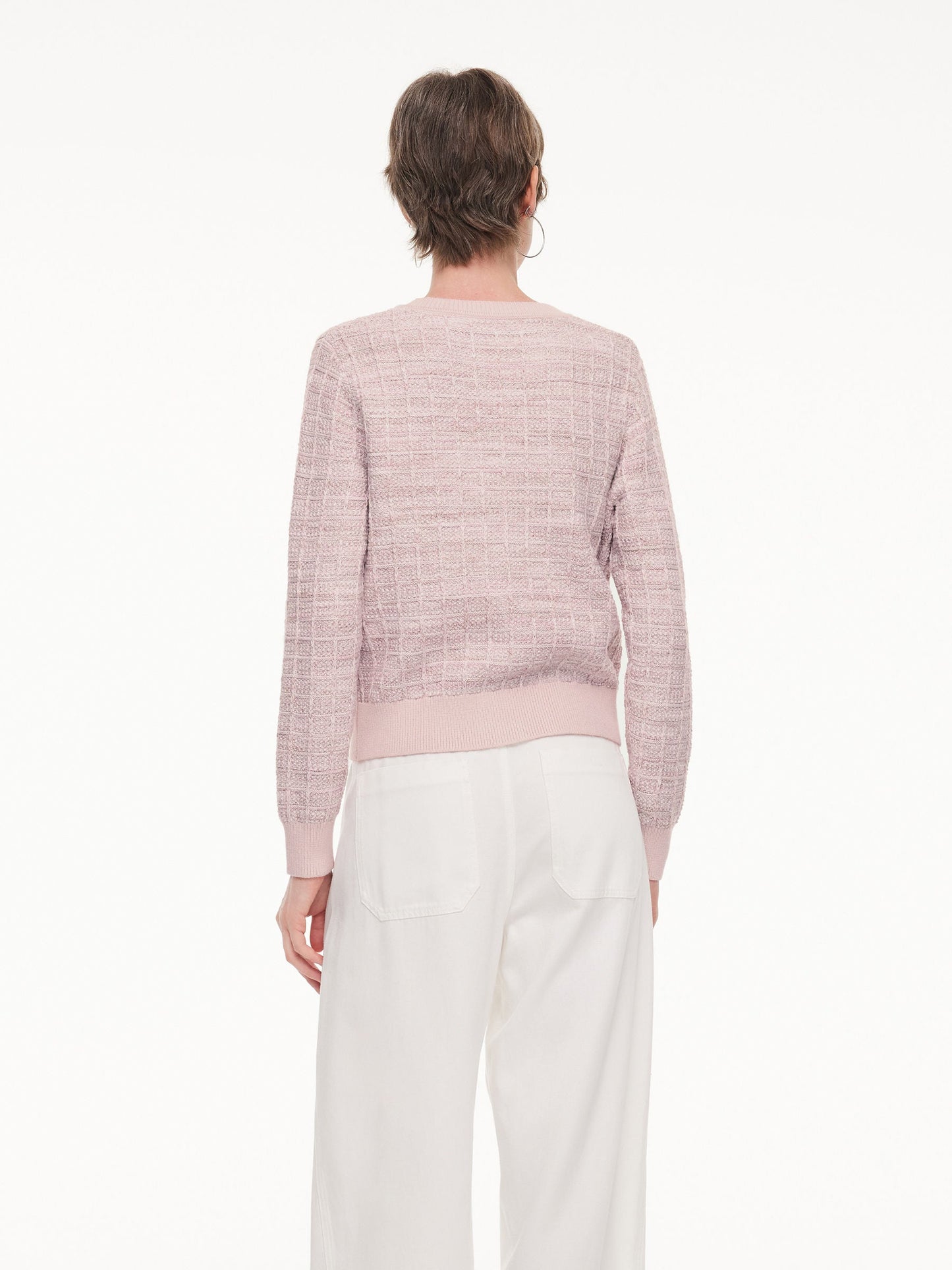 Textured Round Neck Women Stretchy Cardigan