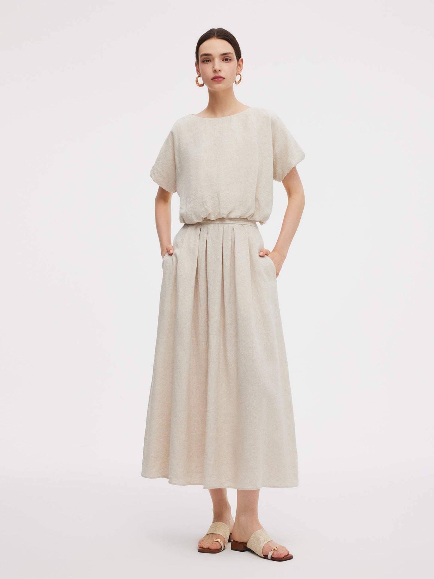 100% Linen Women High-Waisted A-Line Skirt