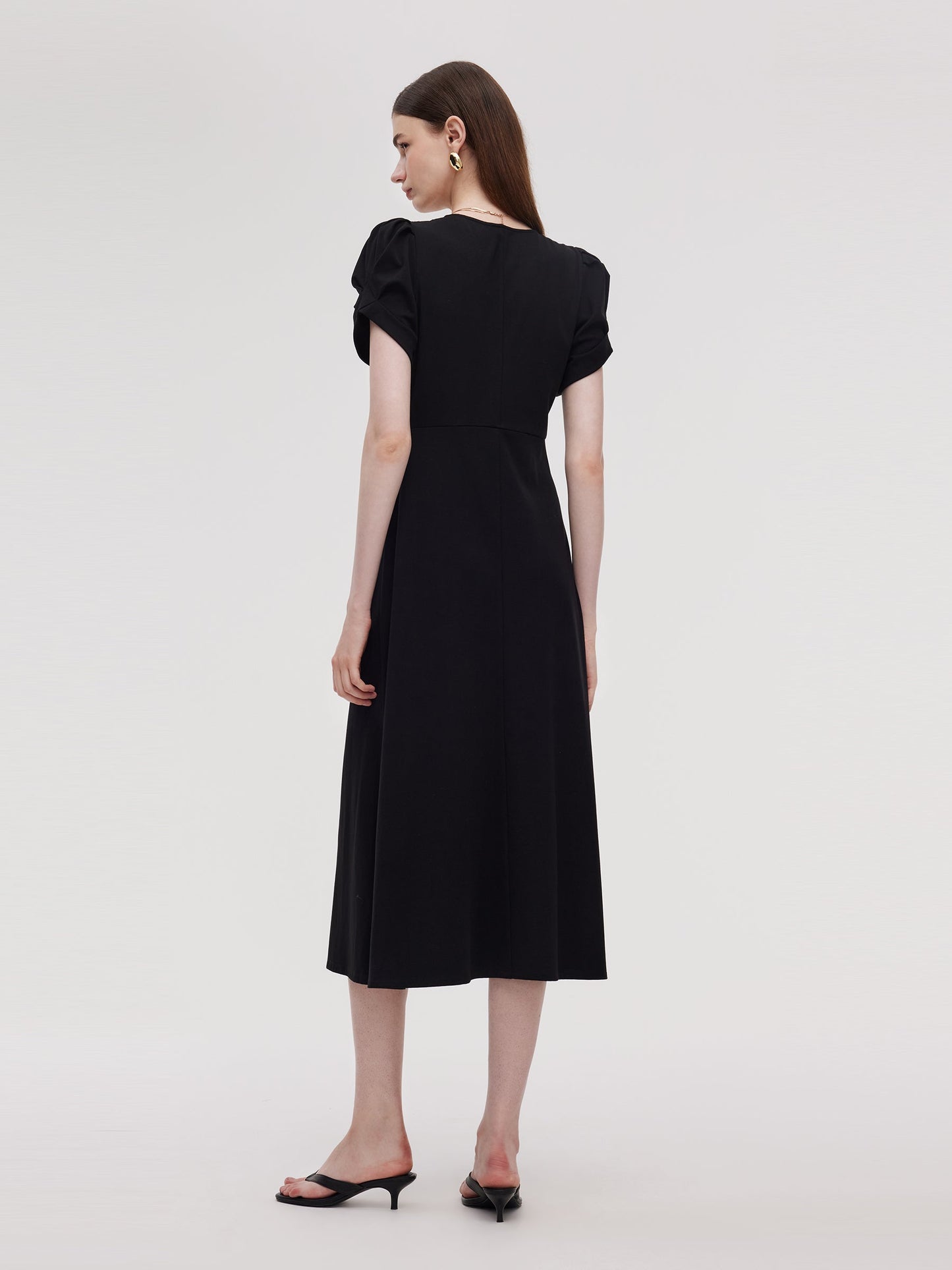 Pre-Order Pleated V-Neck Women Knit Maxi Dress