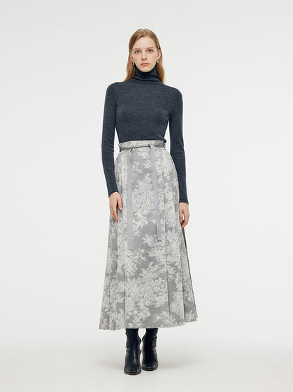 Silver Floral Jacquard Women Mamianqun With Bottomed Skirt