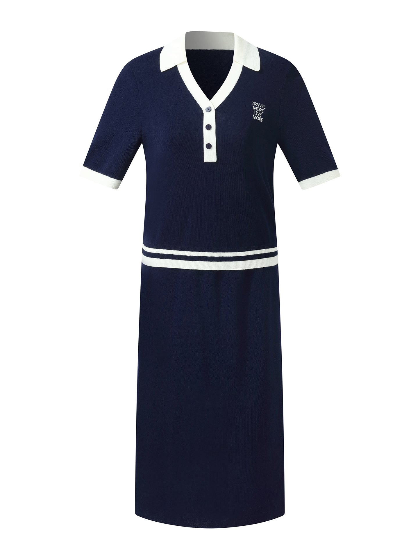 Tencel Blend Contrast Trim Knit Top And Skirt Two-Piece Set