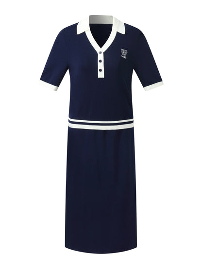 Tencel Blend Contrast Trim Knit Top And Skirt Two-Piece Set