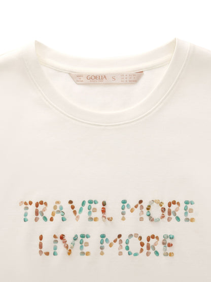 100% Cotton Beaded Letter Women T-Shirt