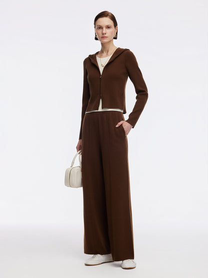 Tencel Wool Blend Faux-Layered Zip-Up Knit Top And Pants Two-Piece Set