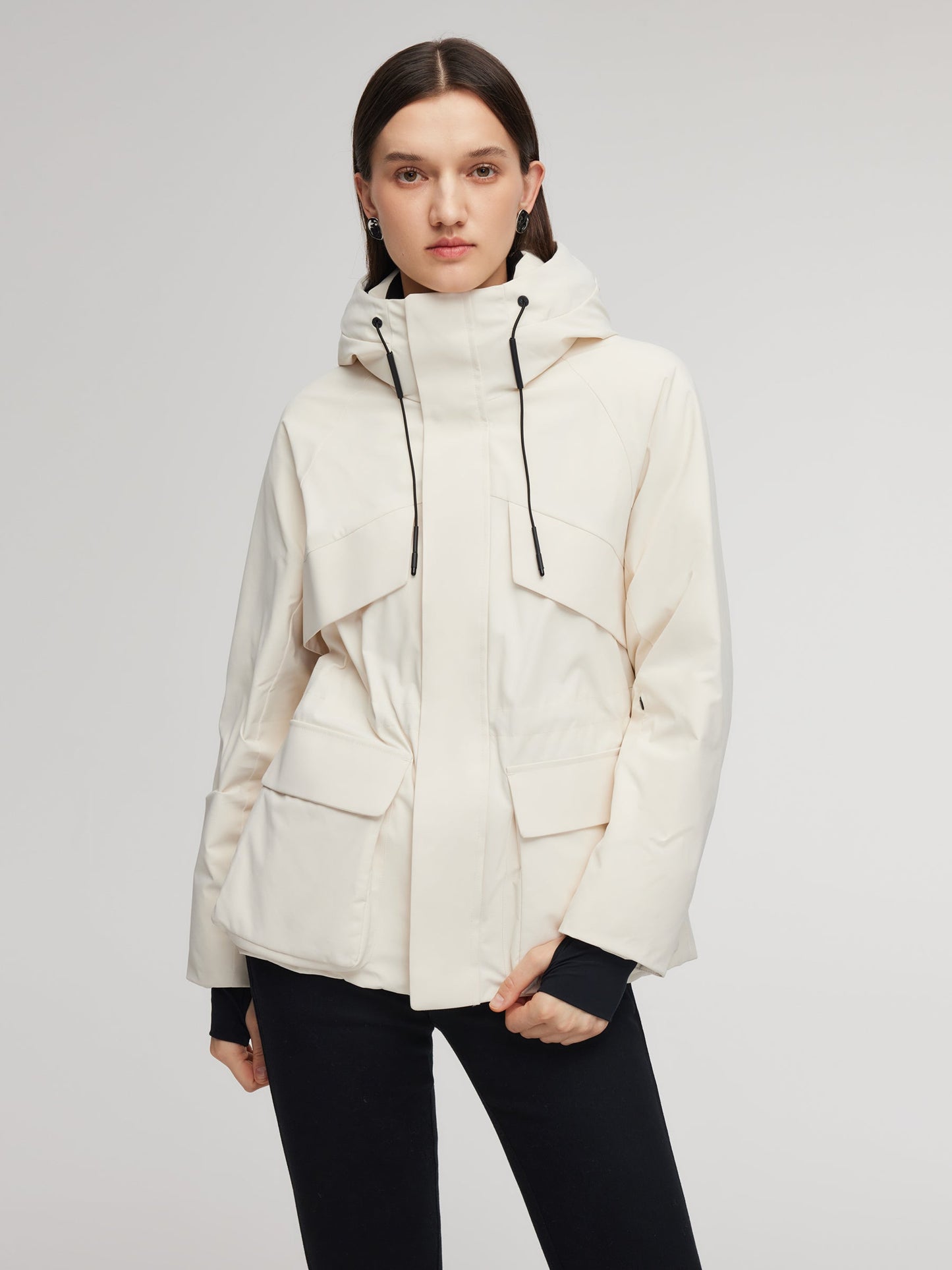 Drawstring Waist Unisex Hooded Goose Down Coat
