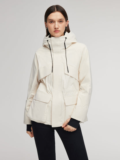 Drawstring Waist Unisex Hooded Goose Down Coat