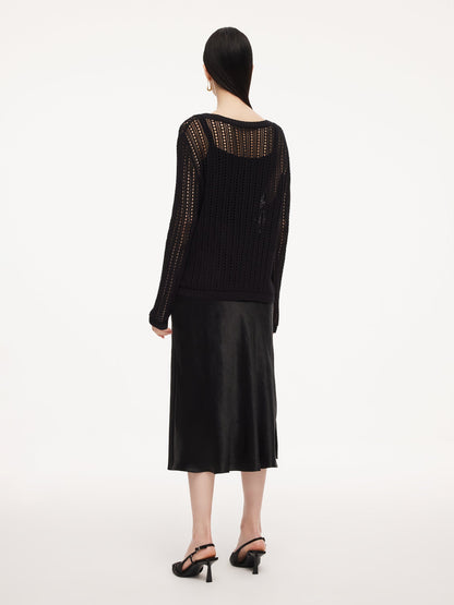 100% Acetate Openwork Pullover & Tank Top & Skirt Three-Piece Set