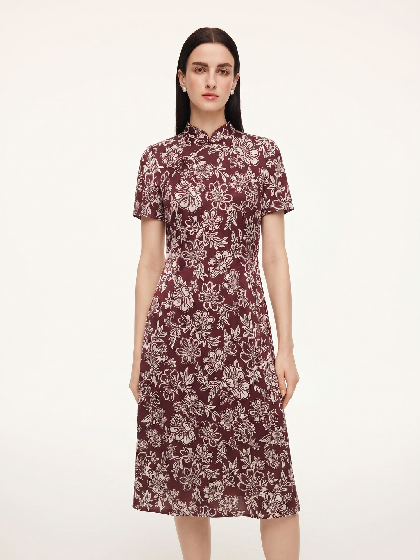 Floral Print Women Qipao Maxi Dress