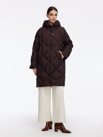 Diamond Quilted Hooded Unisex Long Goose Down Coat