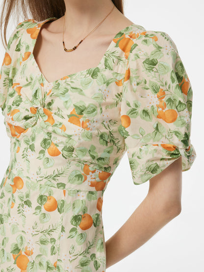 Cotton Floral Print Twist Front Women Midi Dress