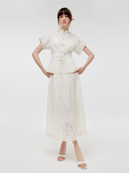 New Chinese-Style Lace Jacket And Skirt With Camisole Three-Piece Set