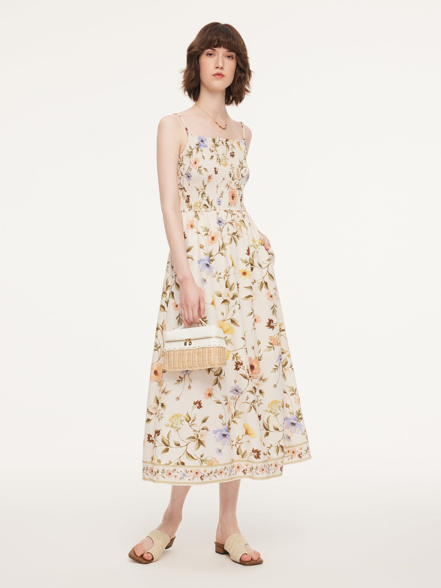 Tencel Blend Cardigan And Floral Print Strap Dress Two-Piece Set