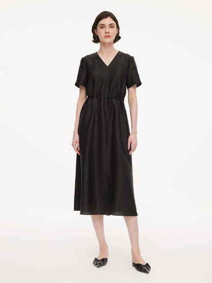 18MM Gambiered Canton Gauze Women Agate-Inspired Belted Maxi Dress