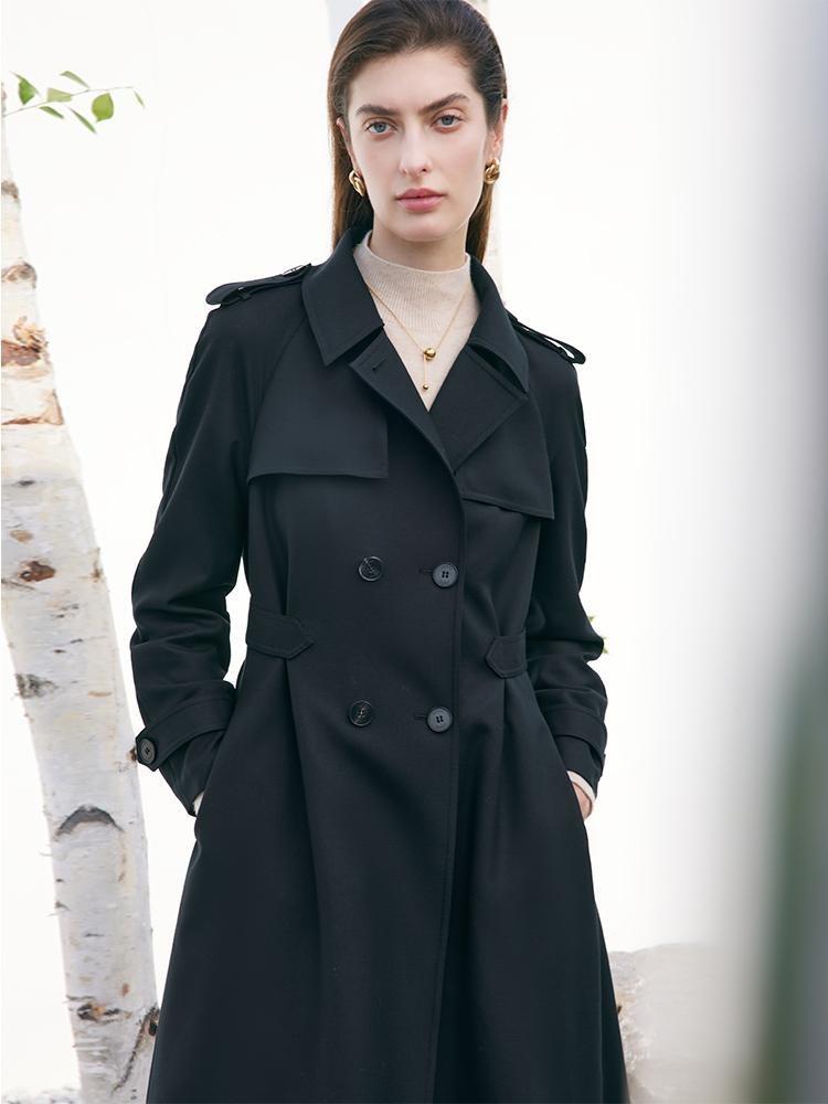 Worsted Woolen Gathered Waist Women Trench Coat
