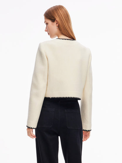 100% Wool Contrast Trim Women Crop Jacket