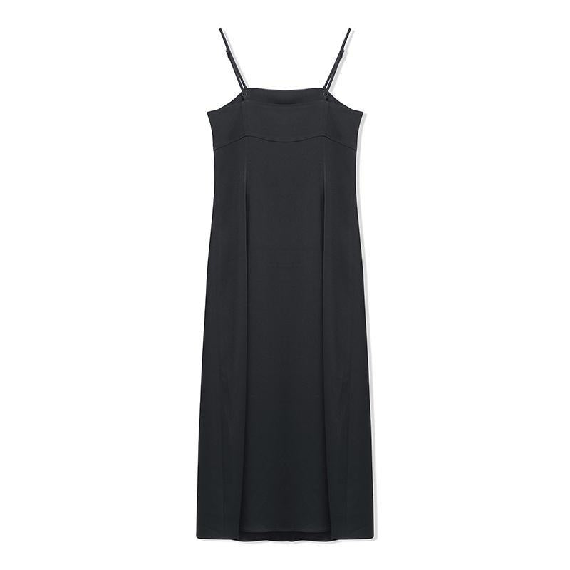 Black Triacetate Spaghetti Strap Midi Dress