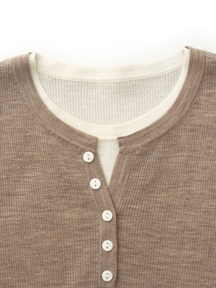 100% Wool Patchwork Women Knit Top