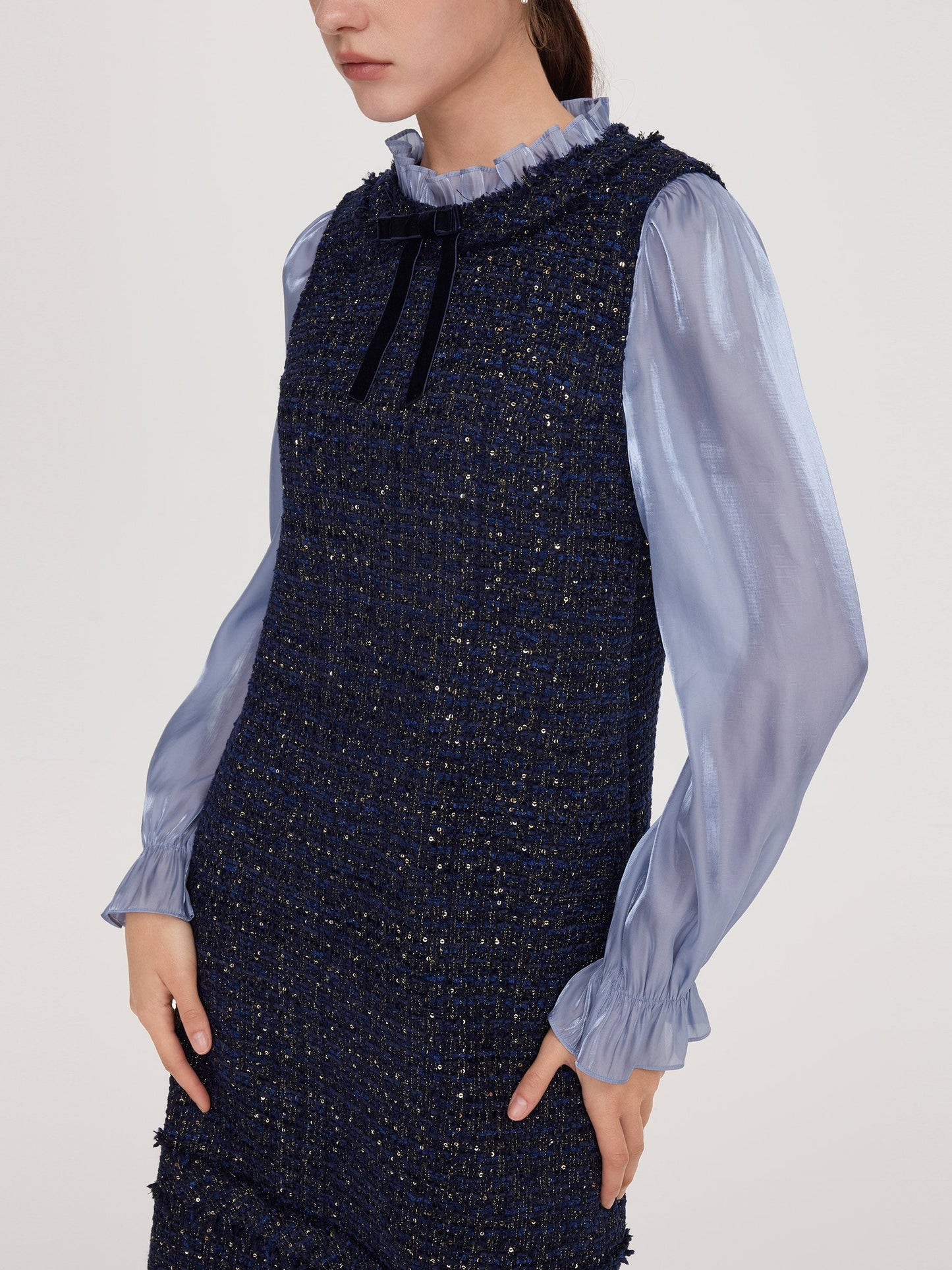 Tweed Faux-Layered Women Mini Dress