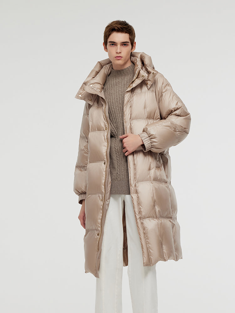 Rose Gold Unisex Hooded Long Goose Down Coat