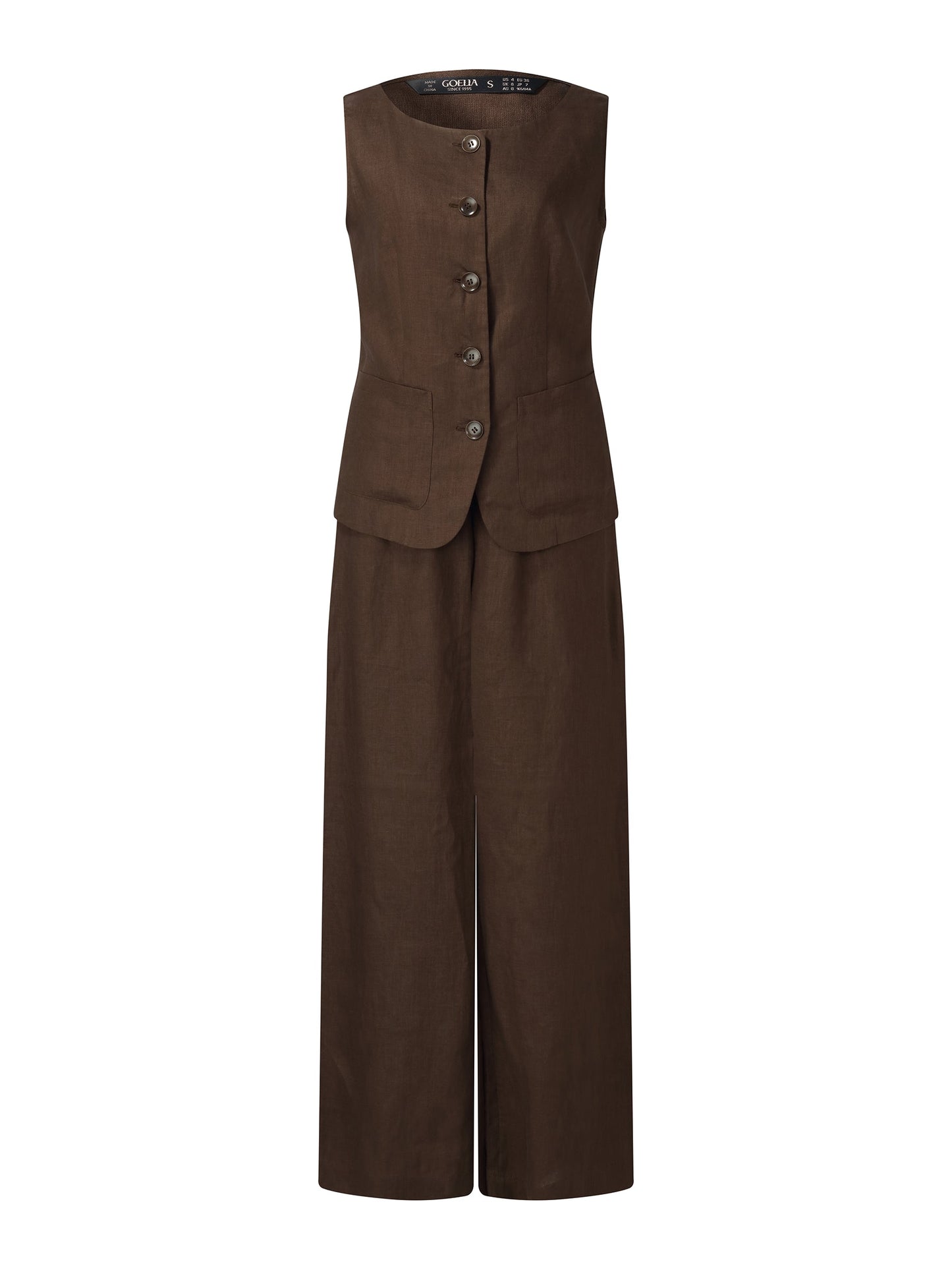 100% Linen Vest And Pants Two-Piece Set