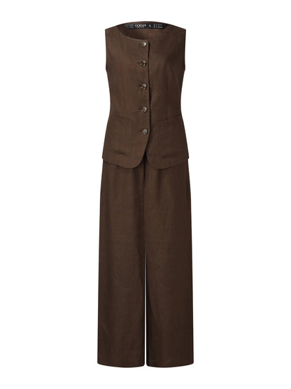 100% Linen Vest And Pants Two-Piece Set