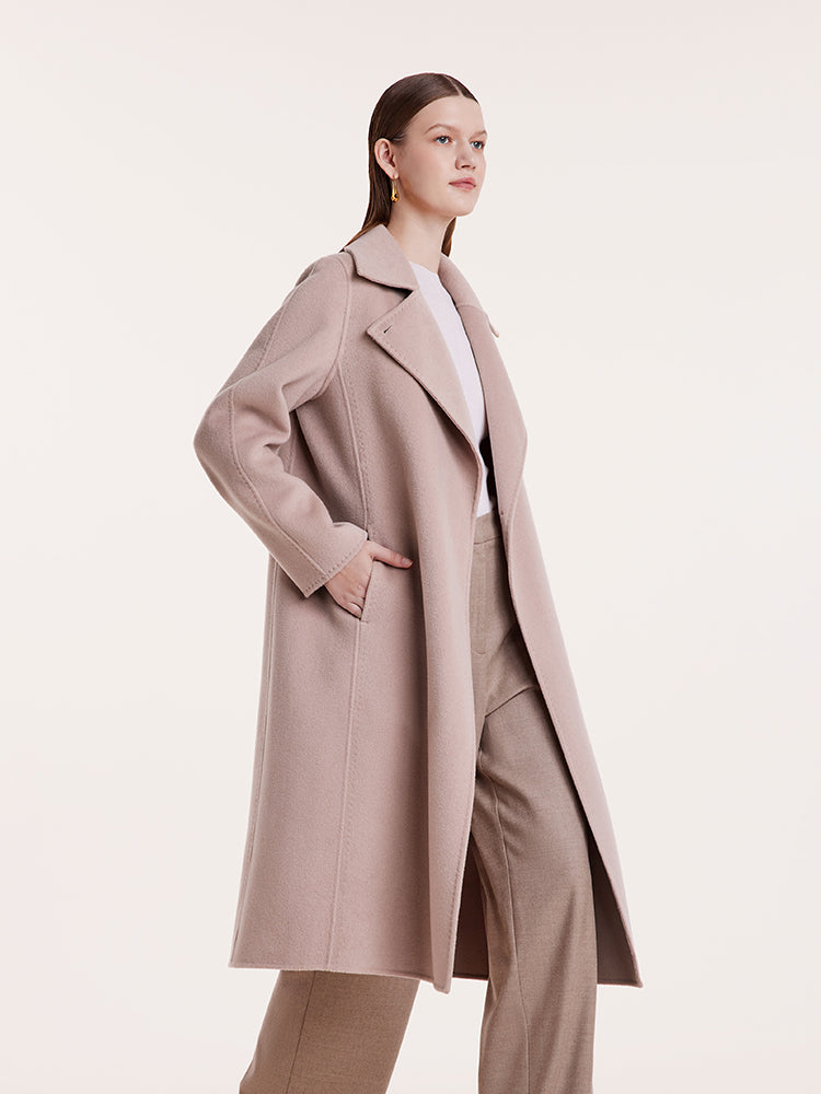 Pink Pure Cashmere Straight Lapel Women Coat