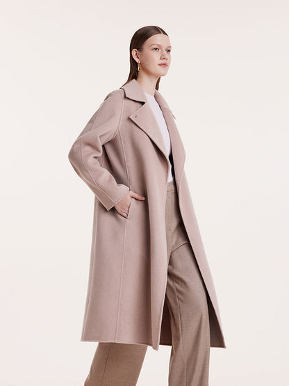 Pink Pure Cashmere Straight Lapel Women Coat
