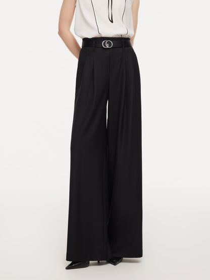 100% Worsted Wool Straight Leg Women Pants With Belt