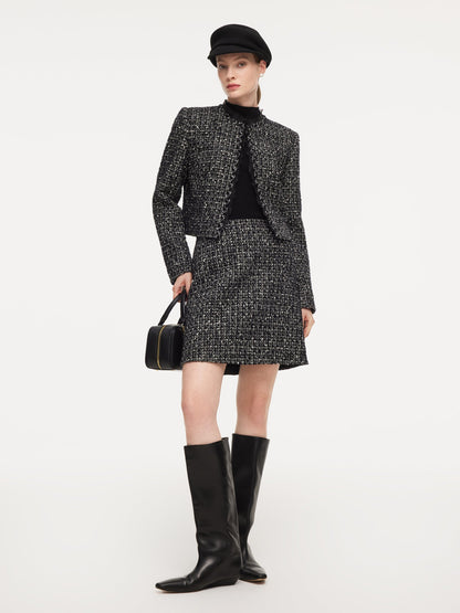Wool Blend Tweed Cropped Jacket And Skirt Two-Piece Set