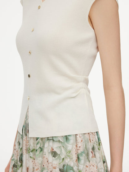 Tencel Blend Side Twist Women Cap Sleeve Knit Top