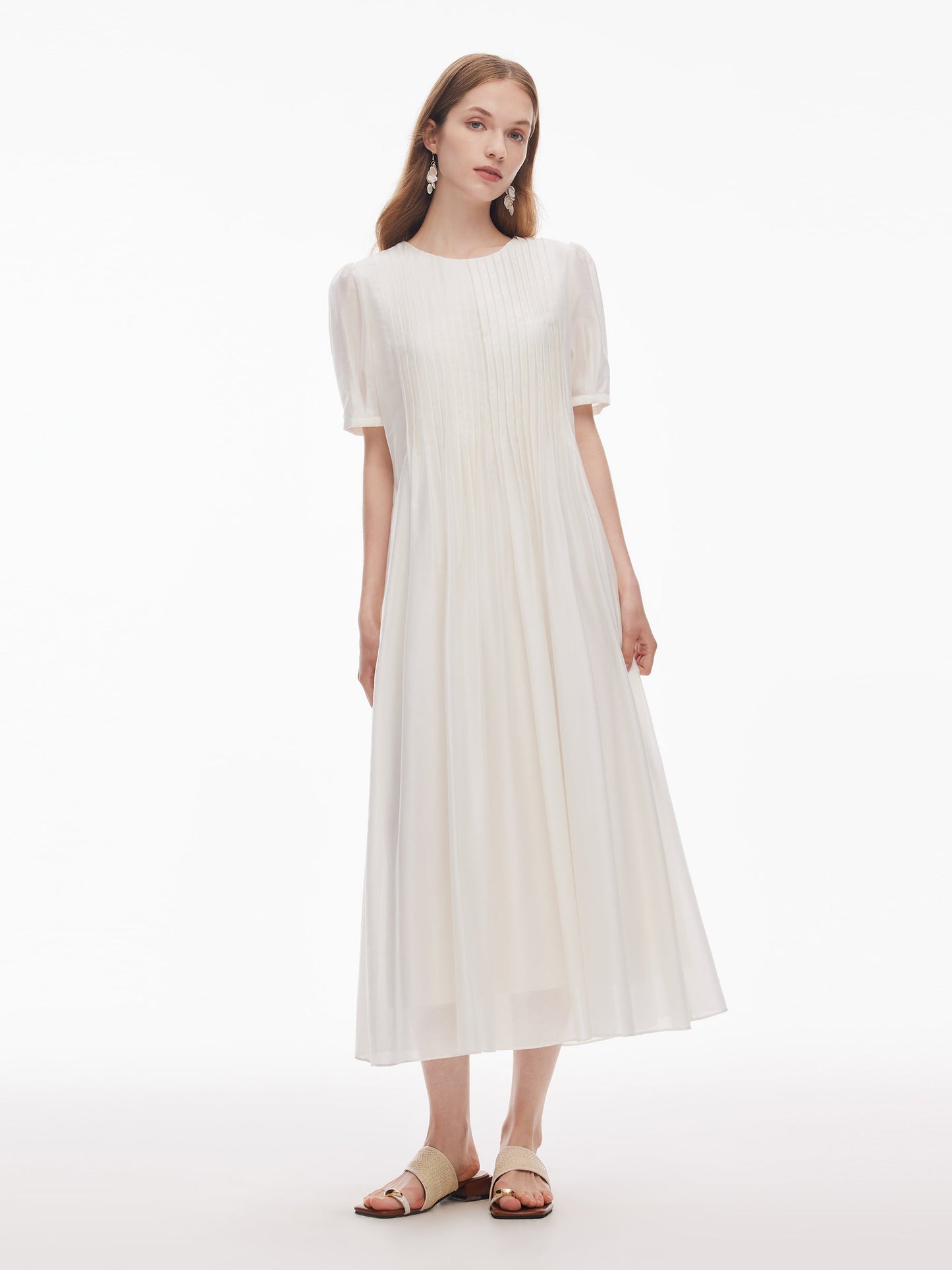 Tencel Blend Pleated Women Loose A-Line Maxi Dress