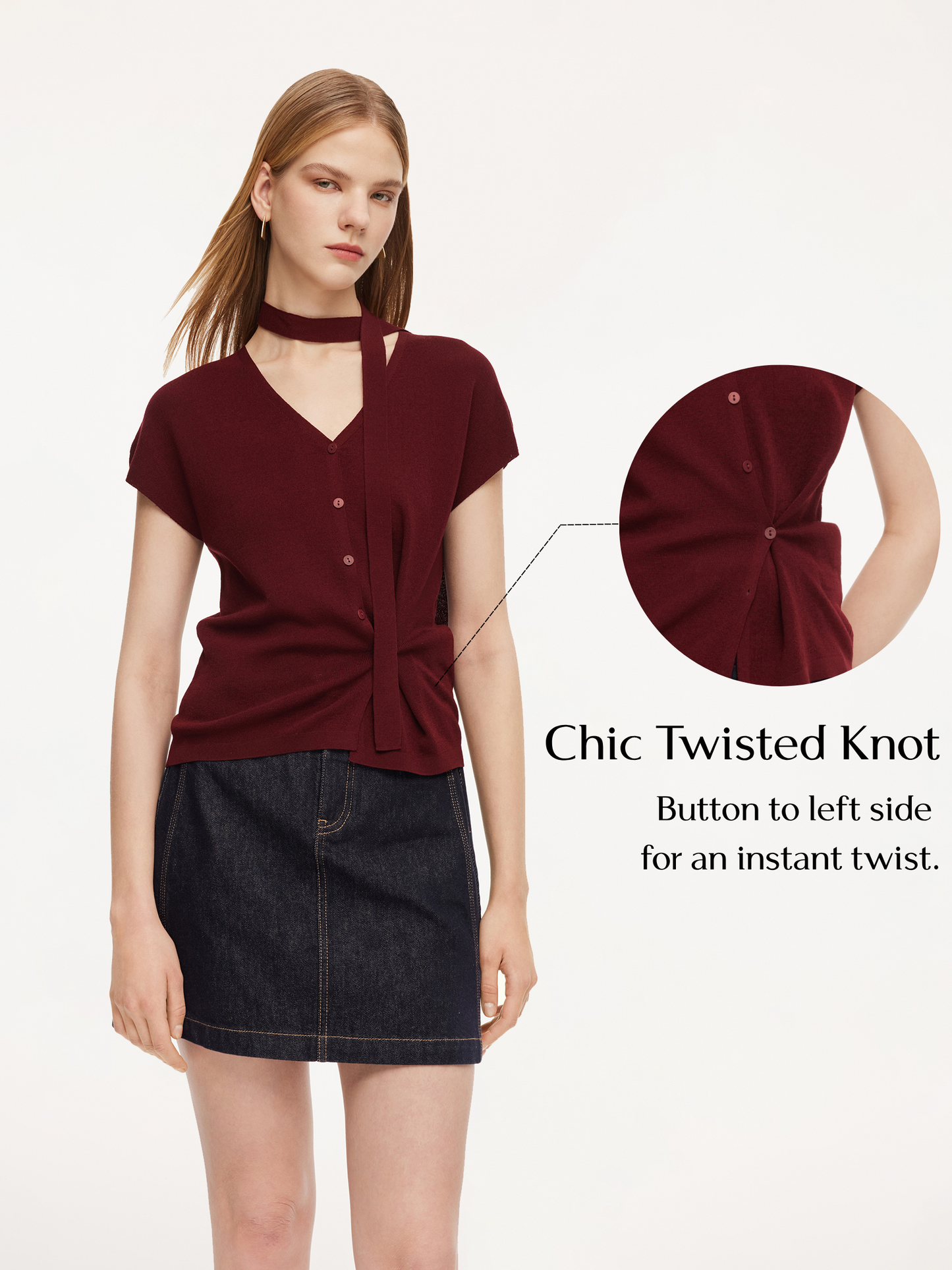 Lyocell Blend V-Neck Women Cardigan With Ribbon