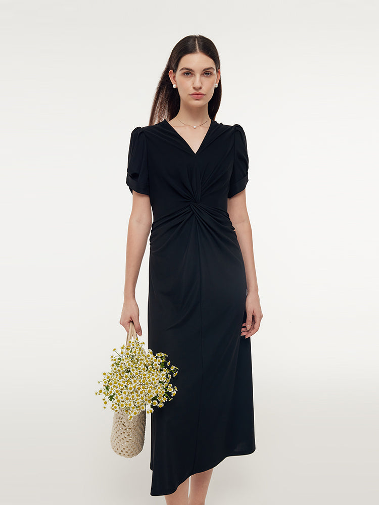 Acetate Twist Front Women Knit Maxi Dress With Hairband